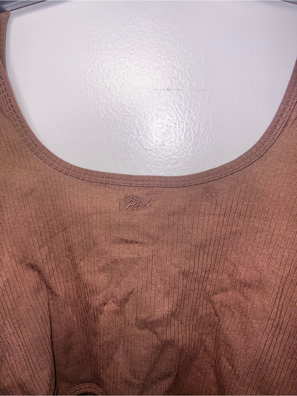 PINK Womens Square Neck Ribbed Long Sleeve Top - Brown - Picture 5 of 6